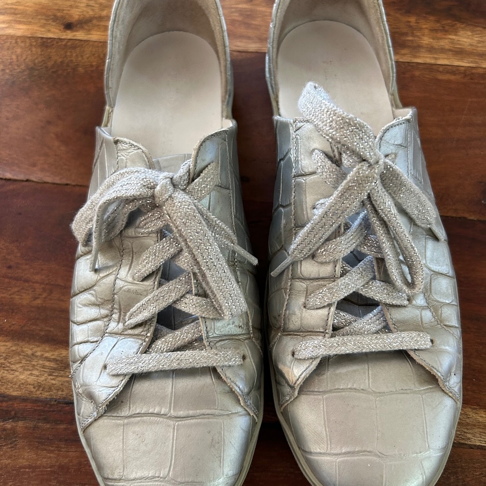 Frēda Salvador EDA D'ORSAY SNEAKER - Size 8 1/2  Silver Matte Croc Leather